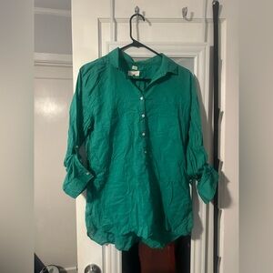 Loft by Ann Taylor Green Sleeve Long Sleeve Softened Dress Casual Shirt Women L